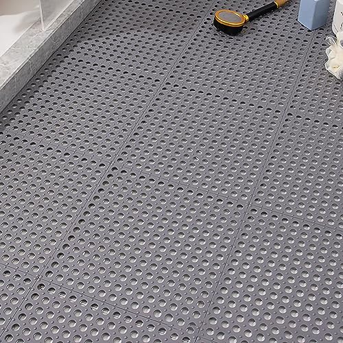 Tyenaza 10Pcs Bath Tub Shower Mat, Suction Cup Floor Mats Anti Slip Plastic Mosaic Bath Mat Tub Bathroom Mats for Kitchen Bathroom (Grey) - color: Grey
