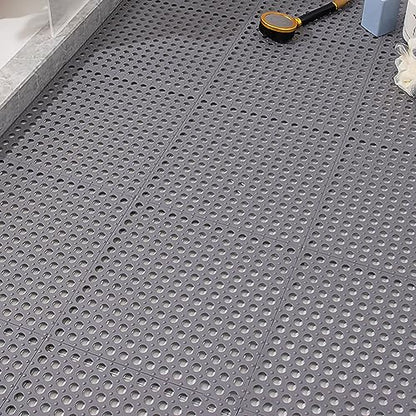 Tyenaza 10Pcs Bath Tub Shower Mat, Suction Cup Floor Mats Anti Slip Plastic Mosaic Bath Mat Tub Bathroom Mats for Kitchen Bathroom (Grey) - color: Grey