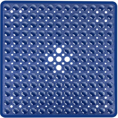 Square Shower Mat Bathtub Tub Bath Mat Non Slip Navy Blue 21"x21" | Shower Mats for Inside Shower Tub, Shower Stall Mats for Bathroom Floor, With Suction Cups Drain Hole Easy Washable, BPA-Free - color: Navy Blue, size: 21" x 21" (Square)