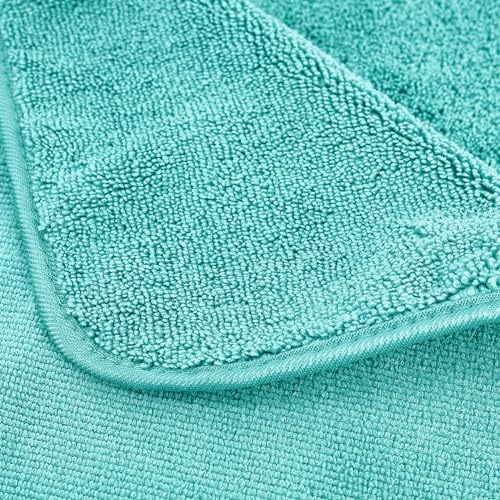 POLYTE 410 GSM Poly Blend Microfiber Quick Dry Bath Towel Set of 6 Pieces | 2-Body Towels, 2-Hand Towels, 2-Wash cloths, Oversize, Lint Free - color: Aqua