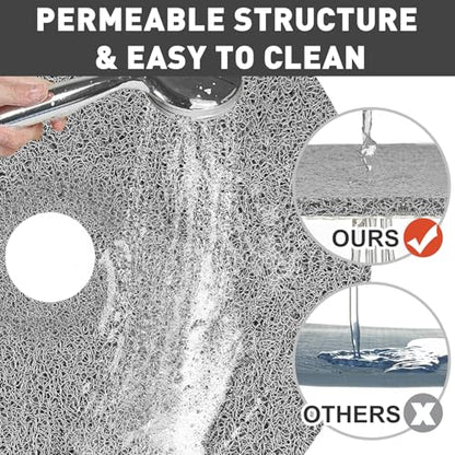 Shower Mat Non Slip: 31 Inch Diameter Extra Large Round Shower Mats with Drain Hole in Middle - Soft Loofah Great Drainage Shower Stall Matt for Inside Shower - color: Grey, size: 31" (Round)