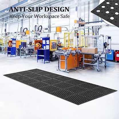 ROVSUN Rubber Floor Mat with Holes, 3x7 FT Hollow Large Mat Roll, Anti-Fatigue/Non-Slip Drainage Mat, for Industrial Kitchen Restaurant Bar Bathroom, Indoor/Outdoor Cushion - size: 36x83 in.(3x7 ft)
