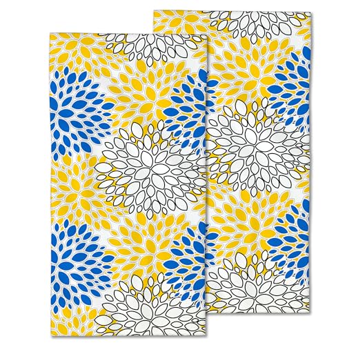 Dahlia Floral Hand Towel Set of 2,Blue and Yellow Abstract Art Face Washcloths Fingertip Kitchen Towels 28 x 14 Inch Soft Bath Dish Cloth for Bathroom Gym Hotel Salon Spa Sport - color: Blue and Yellow Abstract Art