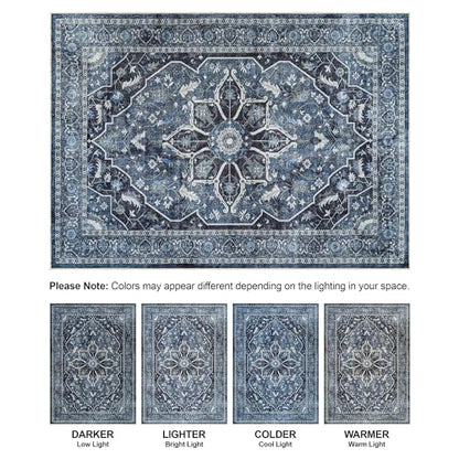 Bloom Rugs Caria Washable Non-Slip 10 ft Runner - Blue/Charcoal Traditional Runner for Entryway, Hallway, Bathroom, and Kitchen - Exact Size: 2'6" x 10' - color: Blue / Charcoal, size: 2'6" x 10' (Runner)