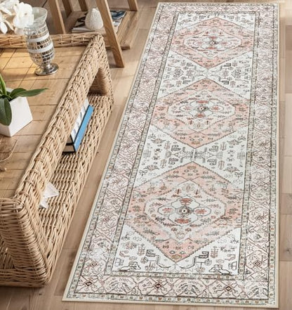 Lahome Boho Washable Non-Slip Pink Rug - Ultra-Thin Non-Shedding Bedroom Bathroom Carpet Runner for Hallway Entryway Adelyn (Pink, 2'x6') - color: Light Pink, size: 2' x 6' (Runner)