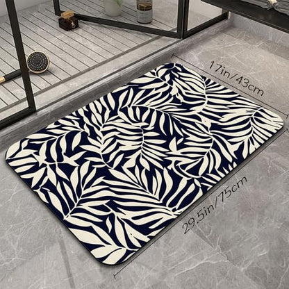 Black Leaves Bathroom Rugs, Fast-Absorbing Bath Mat, Quick-Dry Non-Slip Thin Rug for Bathroom Floor Kitchen 17"x30" - color: Black Leaves