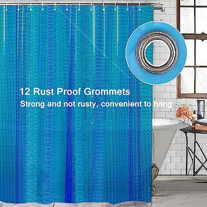 EVA Blue Shower Curtain Liner, 3D Plastic 5G Shower Liner with 12 Rustproof Metal Grommets and Weighted Magnets, Waterproof Duty for Bathroom 72 x 72 - color: Square-blue