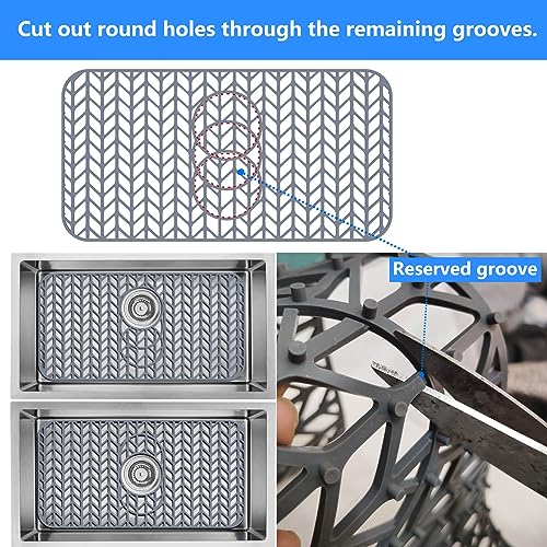 Sink Protectors for Kitchen Sink 24"x 12.5"Silicone Kitchen Sink mat | Various sizes and styles,Free-form cutting,Holes for different positions,Protector for sinks and dish,Withstand to 500F - size: 24"x12.5"