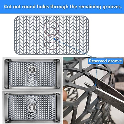 Sink Protectors for Kitchen Sink 24"x 12.5"Silicone Kitchen Sink mat | Various sizes and styles,Free-form cutting,Holes for different positions,Protector for sinks and dish,Withstand to 500F - size: 24"x12.5"