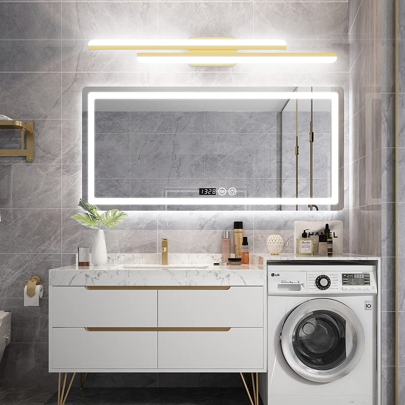 Ralbay 40" Modern LED Gold Vanity Lights 40W Frosted Aluminum Gold Bathroom Vanity Light Fixtures Over Long Mirror Modern Gold Bath Lighting 6000K White Light - color: Gold, size: 40 inch