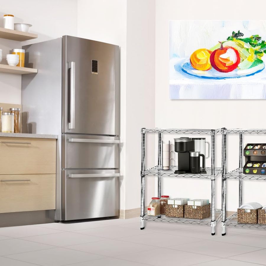 Shelving Inc. 8" d x 12" w Chrome Wire Shelving with 3 Tier Shelves | Weight Capacity 800lbs Per Shelf, Durable Kitchen and Garage Storage Shelves, Adjustable Shelf Organizer Storage Rack - size: 8" d x 12" w x 34" h