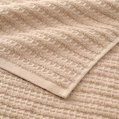 sense gnosis Brown Hand Towel Set of 2 Waffle with Terry Striped Pattern 100% Cotton Ultra Soft Absorbent Towels for Bathroom Kitchen Home 13 x 29 Inch - color: Brown
