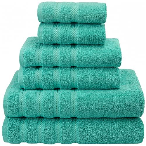 American Soft Linen 100% Carde Cotton 6 Piece Towel Set, 590 GSM Heavy Weight Soft Absorbent Turkish Towels for Bathroom, Turquoise - color: Turquoise