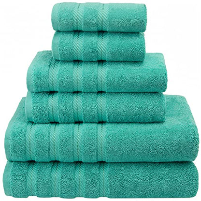 American Soft Linen 100% Carde Cotton 6 Piece Towel Set, 590 GSM Heavy Weight Soft Absorbent Turkish Towels for Bathroom, Turquoise - color: Turquoise