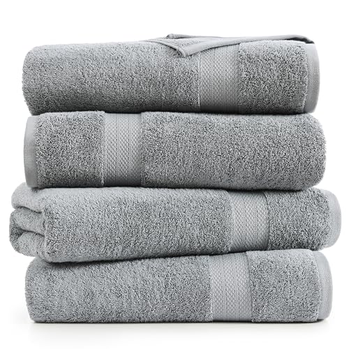 LANE LINEN Bath Sheets 100% Cotton 4 Pack Oversized Soft - Grey | Oversized Shower Sheets - Generously Sized, Oversized & Roomy, Lightweight & Breathable, Fade-Resistant Color - color: 01: Space Grey, size: 4 Piece Bath Sheets