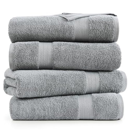 LANE LINEN Bath Sheets 100% Cotton 4 Pack Oversized Soft - Grey | Oversized Shower Sheets - Generously Sized, Oversized & Roomy, Lightweight & Breathable, Fade-Resistant Color - color: 01: Space Grey, size: 4 Piece Bath Sheets