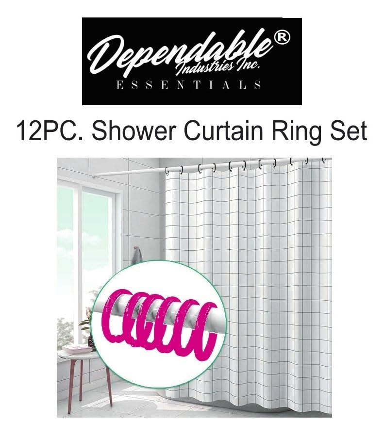 12 Piece Plastic Basic Locking Round Hook Easy Gliding Shower Curtain Rings Fits All Standard Size Shower Rods (Neon Pink) - color: Neon Pink