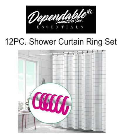 12 Piece Plastic Basic Locking Round Hook Easy Gliding Shower Curtain Rings Fits All Standard Size Shower Rods (Neon Pink) - color: Neon Pink