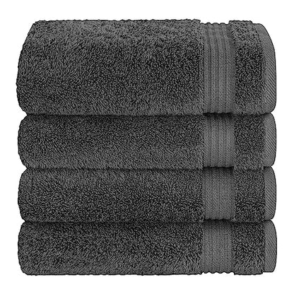 Cotton Paradise 100% Cotton Turkish Towel Set, Soft Absorbent Quick Dry, 4 Piece Hand Towel Set, Dark Gray - color: Dark Gray, size: 16"x28"
