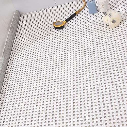 Tyenaza 10Pcs Bath Tub Shower Mat, Suction Cup Floor Mats Anti Slip Plastic Mosaic Bath Mat Tub Bathroom Mats for Kitchen Bathroom (White) - color: White