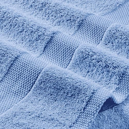 White Classic Light Blue Bath Towel Set of 6-100% Cotton Highly Absorbent Towels for Bathroom, 2 Luxury Bath Towels 650GSM, 2 Hand Towels, 2 Washcloths - color: Light Blue