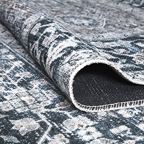 Bloom Rugs Caria Washable Non-Slip 7 ft Runner - Navy Blue Traditional Runner for Entryway, Hallway, Bathroom, and Kitchen - Exact Size: 2'6" x 7' - color: Navy Blue, size: 2'6" x 7' (Runner)