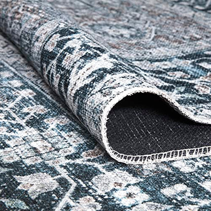 Bloom Rugs Caria Washable Non-Slip 4x6 Rug - Navy Blue Traditional Area Rug for Living Room, Bedroom, Dining Room, and Kitchen - Exact Size: 4' x 6' - color: Navy Blue, size: 4' x 6' (Rectangular)