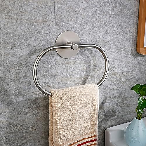 Towel Ring Self Adhesive No Drill Hand Modern Towel Holder for Bathroom SUS 304 Stainless Steel Brushed Nickel(Silvery) - color: Oval Silver