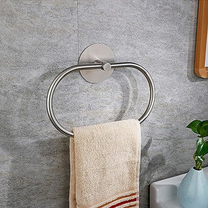 Towel Ring Self Adhesive No Drill Hand Modern Towel Holder for Bathroom SUS 304 Stainless Steel Brushed Nickel(Silvery) - color: Oval Silver