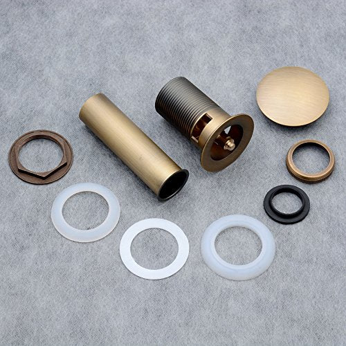 Antique Brass Pop Up Drain with Overflow for Vessel Sinks | Heavy Brass Construction with Rustproof Finish and Tool-Free Hand Tighten, Smooth Operation, Compatible with Most Sink Holes.