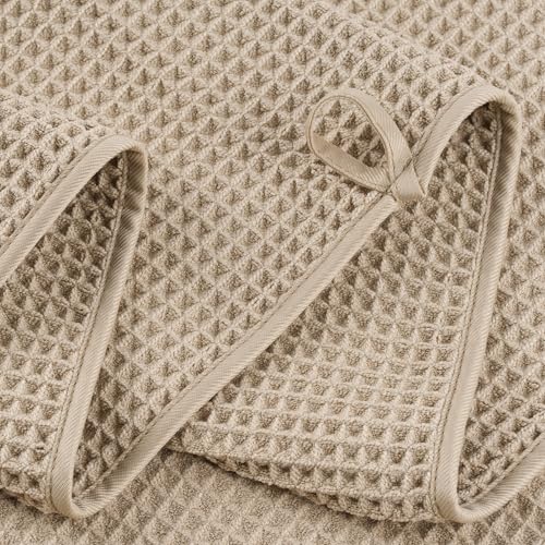 POLYTE 430 GSM Poly Blend Microfiber Waffle Bath Sheet XL Set, 35x70 in | 2 Pack, Oversize, Lint Free, Quick Dry - color: Beige, size: X Large