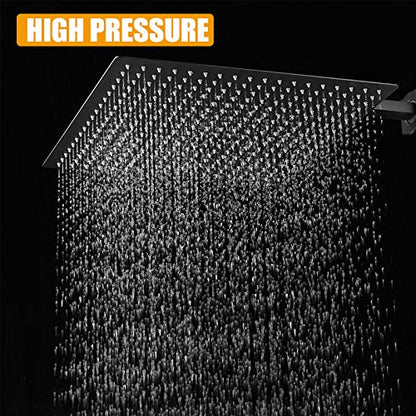 16 In Rain Shower Head High Pressure Rainfall Shower Head Matte Black | Square Rain Bathroom Showerhead, High Flow, Large Stainless Steel, Ceiling Mounted, Wall Mounted, Waterfall Full Body - color: Black, size: 16 Inch