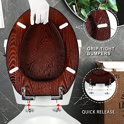 Angel Shield Elongated Wood Toilet Seat with Quiet Close,Easy Clean,Quick-Release Hinges(Elongated,Dark Walnut) - color: Dark Walnut, size: Elongated