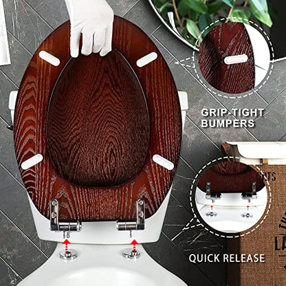 Angel Shield Elongated Wood Toilet Seat with Quiet Close,Easy Clean,Quick-Release Hinges(Elongated,Dark Walnut) - color: Dark Walnut, size: Elongated