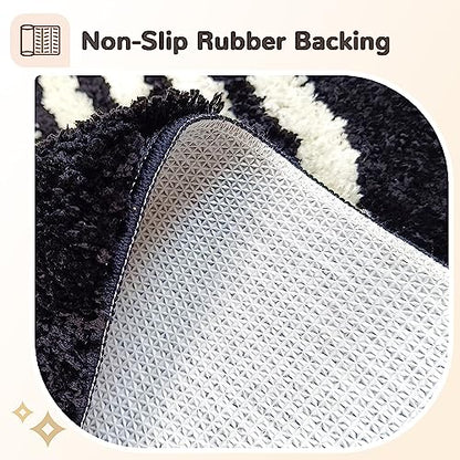 Boho Bathroom Runner - 20"x47" Long Abstract Bath Mat, Soft Plush Fluffy Non Slip Washable Black Rug for Bedroom/Hallway - color: Black, size: 1'8" x 3'9" (Rectangular)