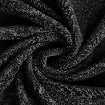 Feather & Stitch 100% Cotton 625 GSM Bath Towel Set of 6, Ultra Soft Highly Absorbent 2 Bath Towels, 2 Hand Towels & 2 Washcloth - Luxury Quick Dry Shower Towels (Black) - color: Black