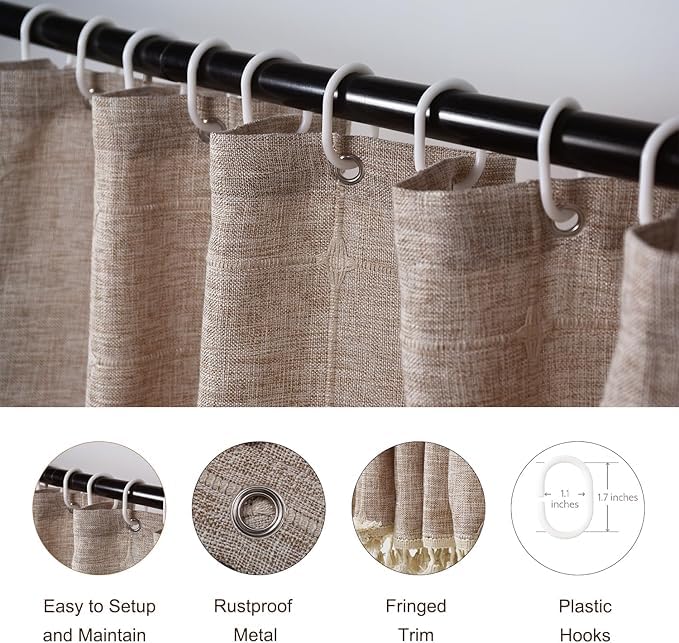Farmhouse Brown Shower Curtain - Boho Modern Linen Fabric Shower Curtains for Bathroom, Chic Cute Wrinkle Free Thick Bathroom Curtain Set with Tassel - Bohemian Cloth Shower Curtain Long 71x79, Tan - color: Taupe, size: 71"W x 79"L (Pack of 1)