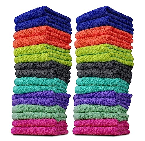 ZUPERIA Zigzag Multicolor Wash Cloths -32 Pack -12" x 12"- Highly Absorbent Soft Washcloths for Face, Gym Towels, Hotel Spa Quality, Reusable & Multipurpose Wash Cloth Towels - size: 32 Pack