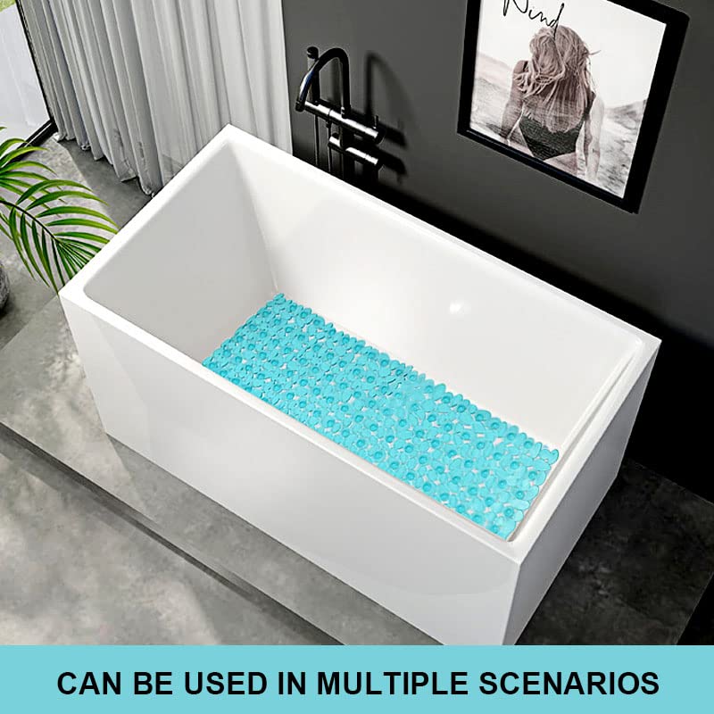 SONGZIMING Bathtub Mat Non Slip Pebble Bath Shower Mat with Drain Holes, Suction Cups Mat for Tub 16" W x 35" L, Clear Green - color: Clear Green
