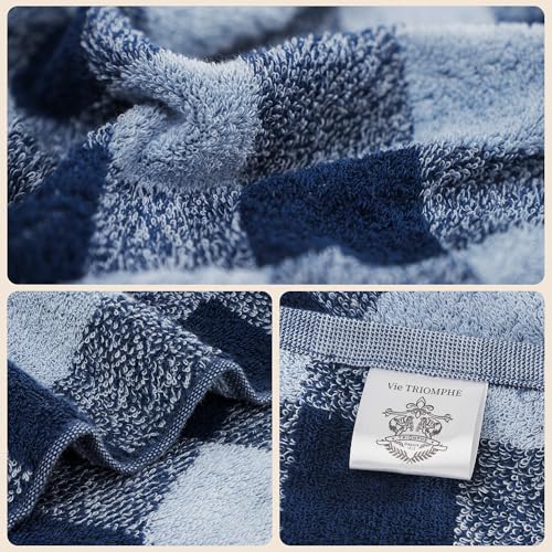Vie TRIOMPHE Checkered Hand Towel Set 2 Pack - Pink Blue Plaid Cotton Grid Pattern Towels 13x30 Inch - Soft Absorbent Bathroom Kitchen Gym Travel Hotel Spa Decorative Face Towels His Hers Gift 2 Piece - style: 2 Pack of Crinkle Hand Towel: Pink+Blue