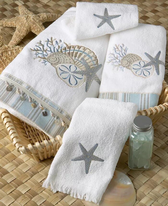 Avanti Linens- Washcloth, Soft & Absorbent Cotton Towel (By the Sea Collection, White) - color: White, size: Washcloth