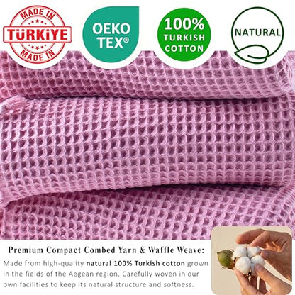 PÜSKÜL 2-Piece Luxury Natural 100% Turkish Cotton Beach Towels Waffle Weave | Light Pink, Oversize 35x70" Bath Sheet Towel Lightweight Soft Absorbent Quick-Dry Sand-Free Peshtemal Oeko-Tex Made in Turkey - color: Light Pink