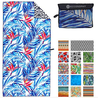 Microfiber Beach Towel - Quick Dry, Sand Free and Oversized 71x35 | Super absorbent, lightweight, swimming, gym, extra large, pool, cruise, camping, yoga, travel, compact, carry bag, vacation - color: Tahiti