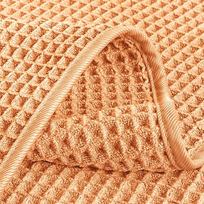 POLYTE 430 GSM Poly Blend Microfiber Quick Dry Waffle Hand Towel, 16x30 in | 4 Pack, Oversize, Lint Free, Quick Dry, Hanging Loop - color: Orange
