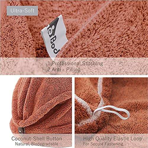 myHomeBody Hair Towel Wrap, Quick Drying Turban, Absorbent Cap – Cinnamon | Hair Turban Towel for wet hair, Ultra Soft Charcoal Fiber Cap, Towel Head Wrap for bathing with Coconut Shell Button - color: Cinnamon