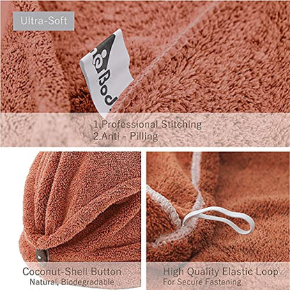 myHomeBody Hair Towel Wrap, Quick Drying Turban, Absorbent Cap – Cinnamon | Hair Turban Towel for wet hair, Ultra Soft Charcoal Fiber Cap, Towel Head Wrap for bathing with Coconut Shell Button - color: Cinnamon