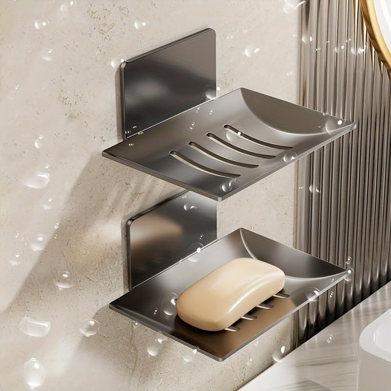 2 Pack No Drill Self Draining Wall Mounted Adhesive Carbon Steel Soap Dish Shower Soap Holder Bathroom Tray