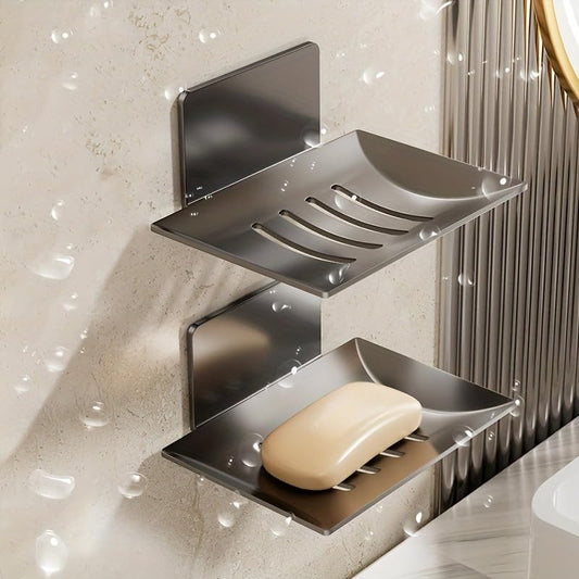 2 Pack No Drill Self Draining Wall Mounted Adhesive Carbon Steel Soap Dish Shower Soap Holder Bathroom Tray
