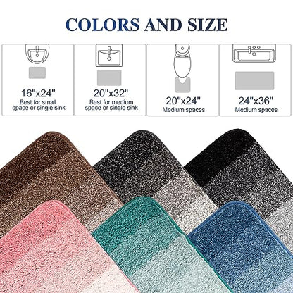 Walensee Bathroom Contour Rug (20 x 24, Ombre Blue) Non-Slip Water Absorbent Soft Microfiber Shaggy Bath Mat - Machine Washable U Shape Toilet Rug - color: Ombre Blue, size: 20" x 24" Contour