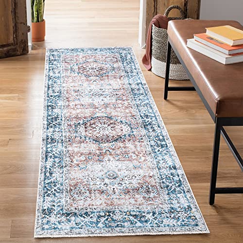 Bloom Rugs Caria Washable Non-Slip 7 ft Runner - Coral Traditional Runner for Entryway, Hallway, Bathroom, and Kitchen - Exact Size: 2'6" x 7' - color: Coral, size: 2'6" x 7' (Runner)